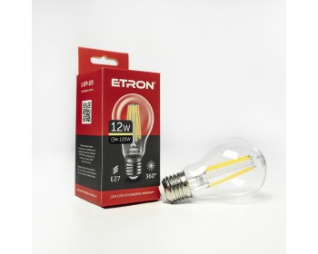 Світлодіодна лампа ETRON Filament 1-EFP-105 A60 12 W 3000K E27 прозора