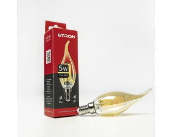 Світлодіодна лампа ETRON Filament 1-EFP-182 C35 5 W 2700K E 14 tailed, напилення золото