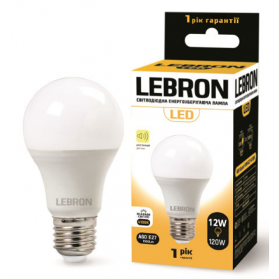 Світлодіодна лампа LED Lebron L-A 60, 12W, Е27, 4100К, 1100 Lm. Акустичний датчик