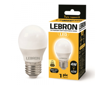 Світлодіодна лампа LED Lebron L-G45, 4W, Е27, 220V, 3000К, 320LM 