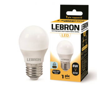 Світлодіодна лампа LED Lebron L-G45, 8W, Е27, 220V, 6500К, 720LM 