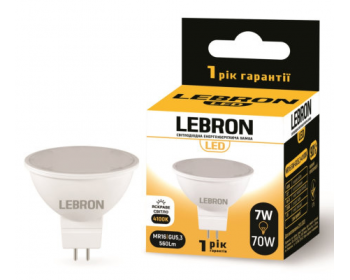 Світлодіодна лампа LED Lebron MR-16, 7W, G5.3, 220V 4000К