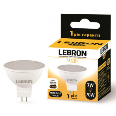 Світлодіодна лампа LED Lebron MR-16, 7W, G5.3, 220V 4000К