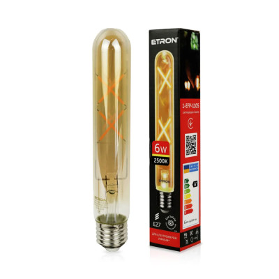 Світлодіодна філаментна лампа ETRON 1-EFP-1105 6W 2500K T30 E27 Golden позолочене скло Світлодіодна філаментна лампа ETRON 1-EFP-1105 6W 2500K T30 E27 Golden позолочене скло